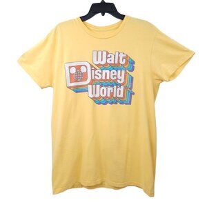 Walt Disney World Vintage Style Retro Colorful Graphic T Shirt Mens L Tee Yellow